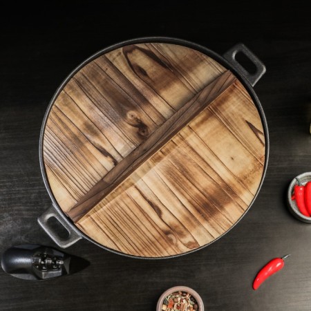 Frying pan-car cast-iron Magma "Hemming", 31 × 8 cm, with a wooden cover-3