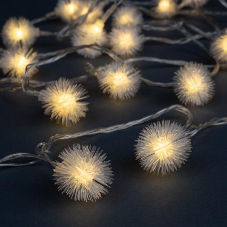 Garland “thread” 5 m with nozzles “white hedgehogs”, ip20, transparent thread, 30 LED, glow warm white, 8 modes, 220 V