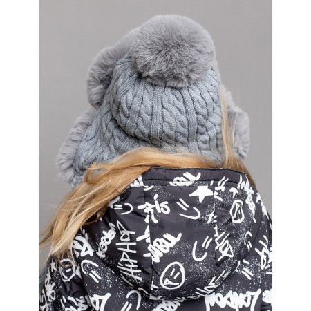 Children's knitted hat with fur, size 52, color gray color-2