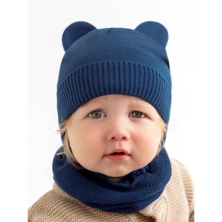 A cap on ties with ears children's Amarobaby Pure Love Bear, with a lining, size 40-42 cm, blue color-2