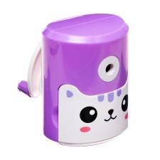 Mechanical sharpener with a container, a violet cat
