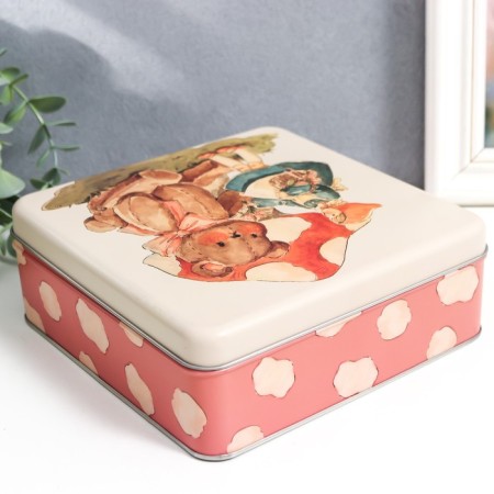 Casket Metal Square "Baby and Toy Bear" 5.8x17x17 cm-1