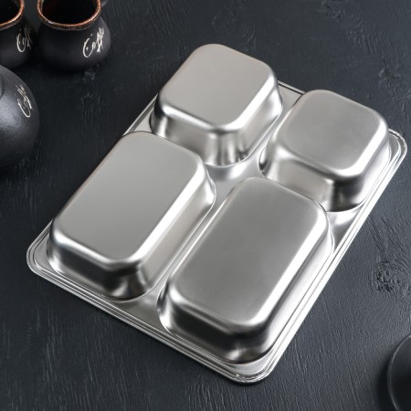Deep tray of stainless steel, 4 sections, 28 × 22 × 4.5 cm, 420 ml/280 ml-2