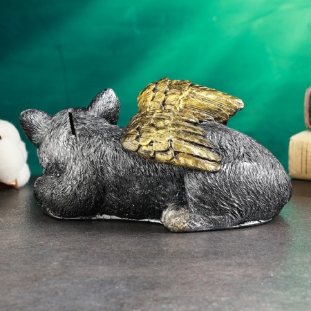 Piggy bank "Kitten Angel" 21x12cm, silver with gilding-3