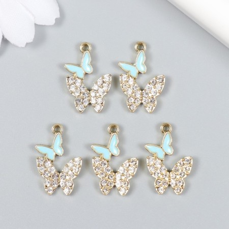 Decor for creativity metal, enamel, rhinestones "Two butterflies" silver, blue 1.4x2.2 cm-2