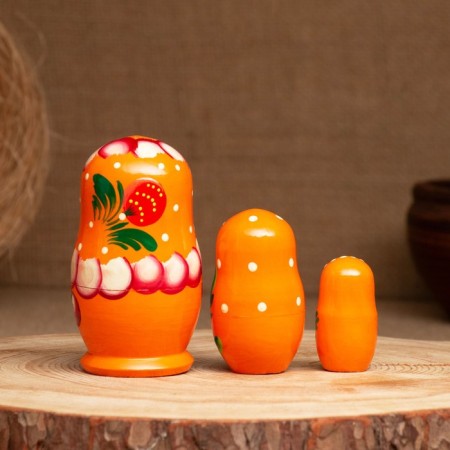 Matryoshka "Strawberry", orange dress, 3 puppet, 10-12 cm-5