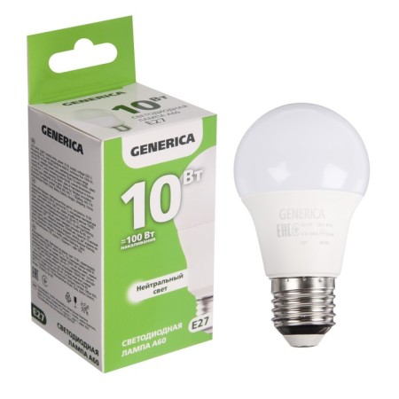 LED LED Generica A60, 10 W, pear, 4000 K, E27, 230 V, LL-A60-10-230-40-E27-G