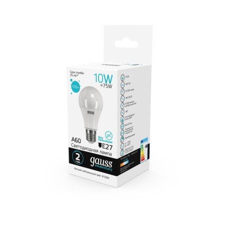 LED LED ELEMENTARY 10W A60 GREVED 4100K neuter. Bel. E27 920lm Gauss 23220-2