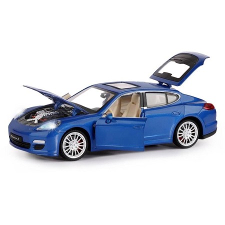 Metal machine Porsche Panamera S, 1: 24, doors, hood and trunk, light and sound effects, blue color open-1