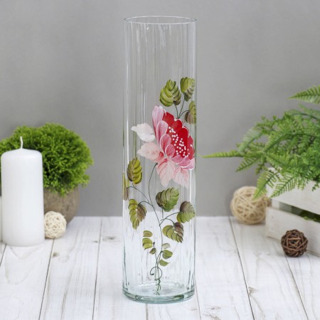 Vase "Cylinder" Rose, Reef. (manual painting) 30x8 cm