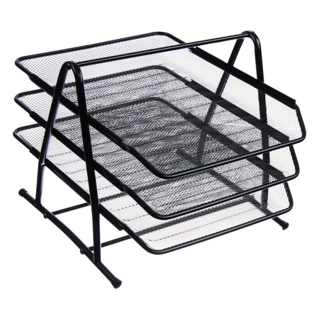 Horizontal paper tray, 3 compartments, black mesh-1
