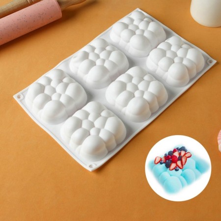 Form for baking and mousse desserts Konfinetta "Cloud", silicone, 30 × 18.8 × 3.5 cm, 6 cells (7.4 × 7.4 cm), white color