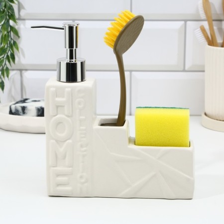 A dispenser for liquid soap with a sponge and a brush for dishes, white, 16 x 12 x 4 cm.-11