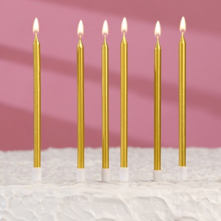 Candles in the cake of cocktail "Shain", 6 pcs, 10 cm, gold metallic-2