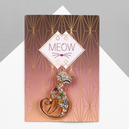 Brooch "Cat" graceful, color in gold-3