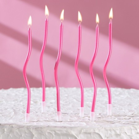 Candles for cake twisted "serpentine" 6 pcs, cocktail, pink glare-5