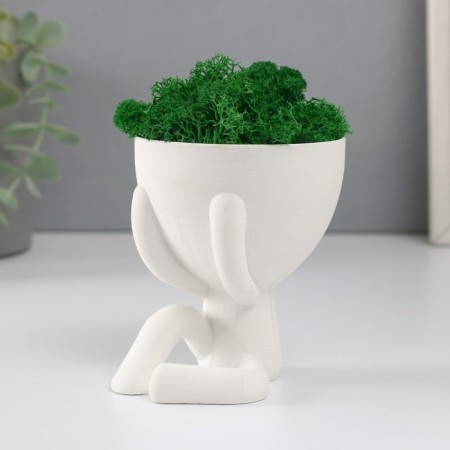 Concrete Kashpo "Mr. Green" hides with moss white 8.3x10x10 cm (moss green stabilizers)-3