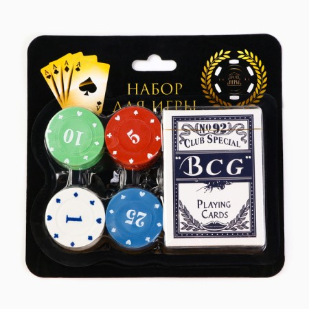 Poker, set for the game (maps 54 pcs, chips 24 pcs with denomination)-1