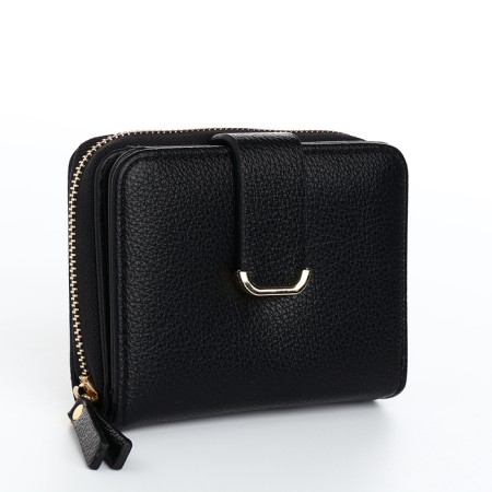 Women's wallet on the button, black color