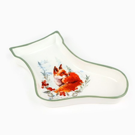 New Year! New Year's ceramic "Fox" dish, 20x15.5x3 cm, white color-1