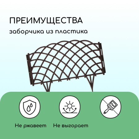 Decorative fence, 34 × 270 cm, 6 sections, plastic, brown, “diadem”-3