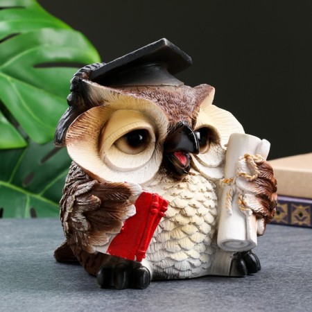 Figure "Owl scientist" brown, 18x17x19cm