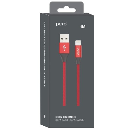 PERO DC -02, Lightning cable - USB, 2 A, 1 m, fabric braid, red-5