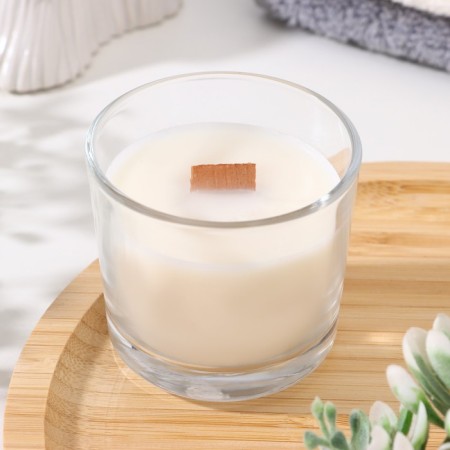 A candle made of soy wax in a glass with a wooden wick "Forest Raspberry", 65 grams