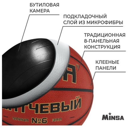 MinSA basketball ball, match, Microfiber PU, glued, 8 panels, p. 6-2