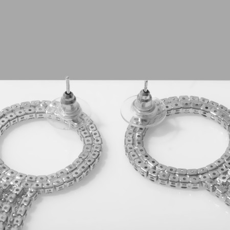 Hanging earrings with rhinestones "Waterfall" circuit circuit, white color in silver, 14.5 cm-2