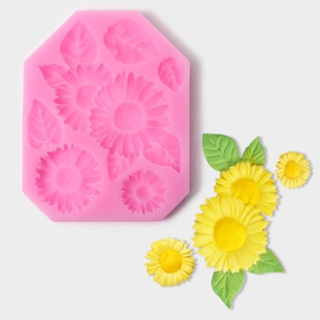 Mold "Sunflowers", silicone, 12 × 9.5 cm, pink color