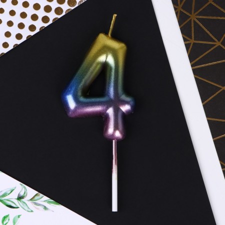 Candle for the cake, number "4", rainbow, 10 x 3.5 cm.-2