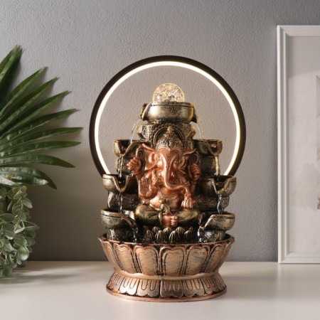 Table Polystone Fountain from the Network, Hanesha's backlight in gold under waterfalls 25x20x34 cm 10692-1