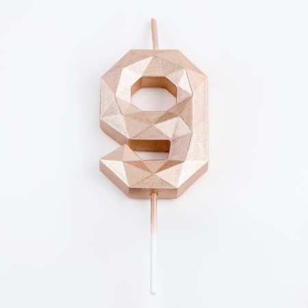 Candle in the cake on the skewer "polyhedron", number 9, 7 cm, champagne-2
