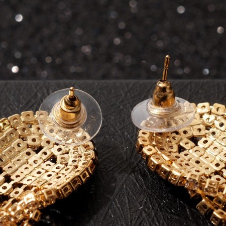Hanging earrings with rhinestones "Waterfall" semicircle, white color in gold, 11 cm-1