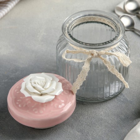 Glass Bank for bulk products "Rose", 600 ml, 11 × 14 cm, pink lid color-1