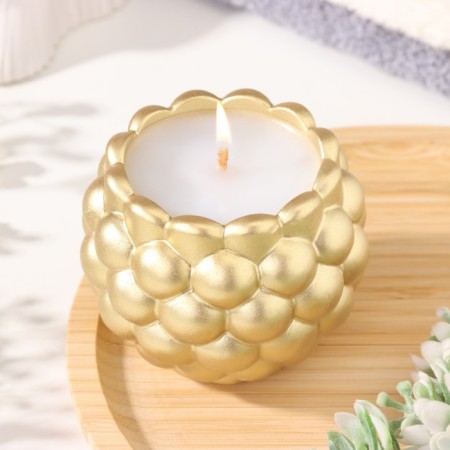 Candle "Shar" in the candlestick with convex spherical faces of gypsum, 8x7 cm, gold