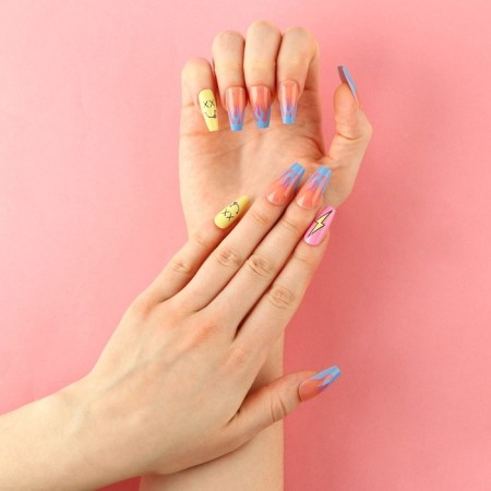 Follow nails “Trend”, 24 pcs, adhesive plates, almond shape, matte beige/yellow color-7