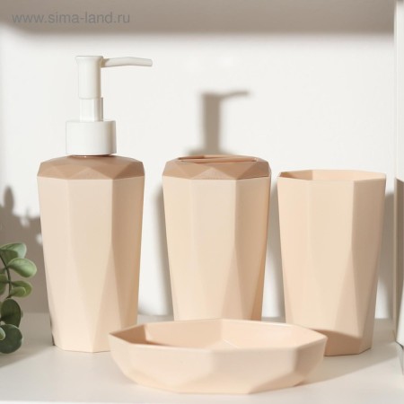 A set of bathroom accessories, 4 items (350 ml dispenser, soap dish, stand, glass), Mix color-4
