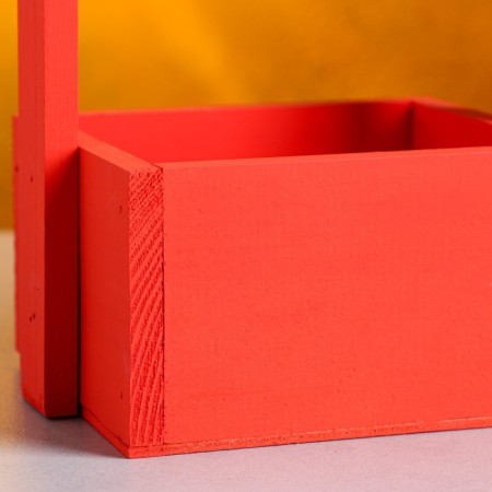 Kashpo wooden 15 × 12 × 25 cm "openwork", rectangular, handle rope, red give beautifully-3