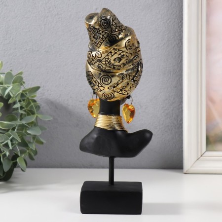 Souvenir Polystone Bust "African in a gold scarf" 23.5x10x7 cm-2