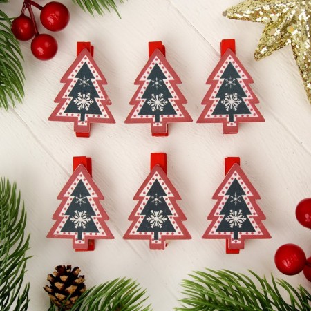 New Year's clothespins "Christmas tree", set of 6 pcs.