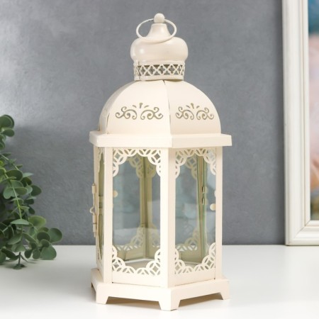 Climber Metal, glass "Lantern - flowering monograms" D -10 cm white 13.5x15x29 cm-3