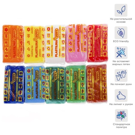 Plasticine on a plant basis 10 colors, 500 g, Jovi, bright palette, cardboard display, for kids-1