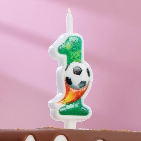 Candle for the Cake "Football", 10.2 cm, green number "1"