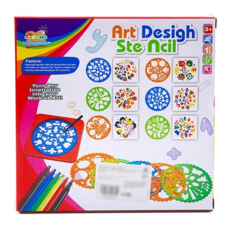 Stencils "Design" set 2 pcs., Flomasters 6 pcs., Pen, paper-2