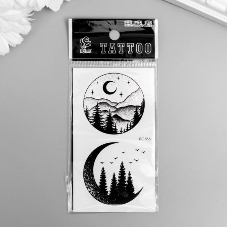 Black "Night and Forest" tattoo on the body 10.5x6 cm-2