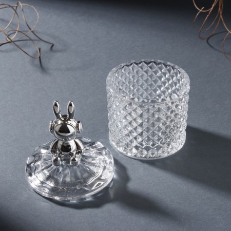 Casket glass "Hare in headphones. Rombs" silver 6x6x12 cm-3