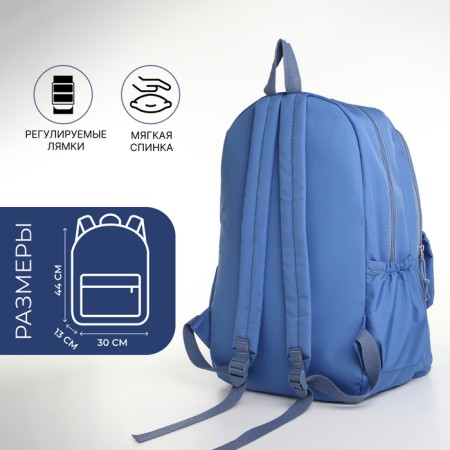 School backpack from textiles, 3 pockets, blue color-1