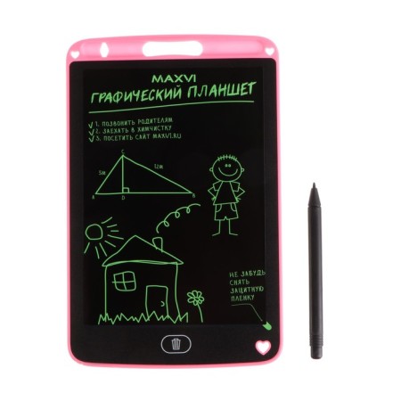 Graphic tablet for drawing and notes LCD Maxvi MGT-01, 8.5 ”, angle 160 °, CR2016, pink-2